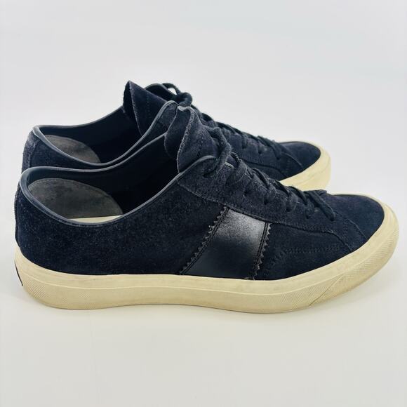 Tom Ford Cambridge Low-Top Sneakers In Suede Men Navy Blue Size 9.5 US Lace Up
